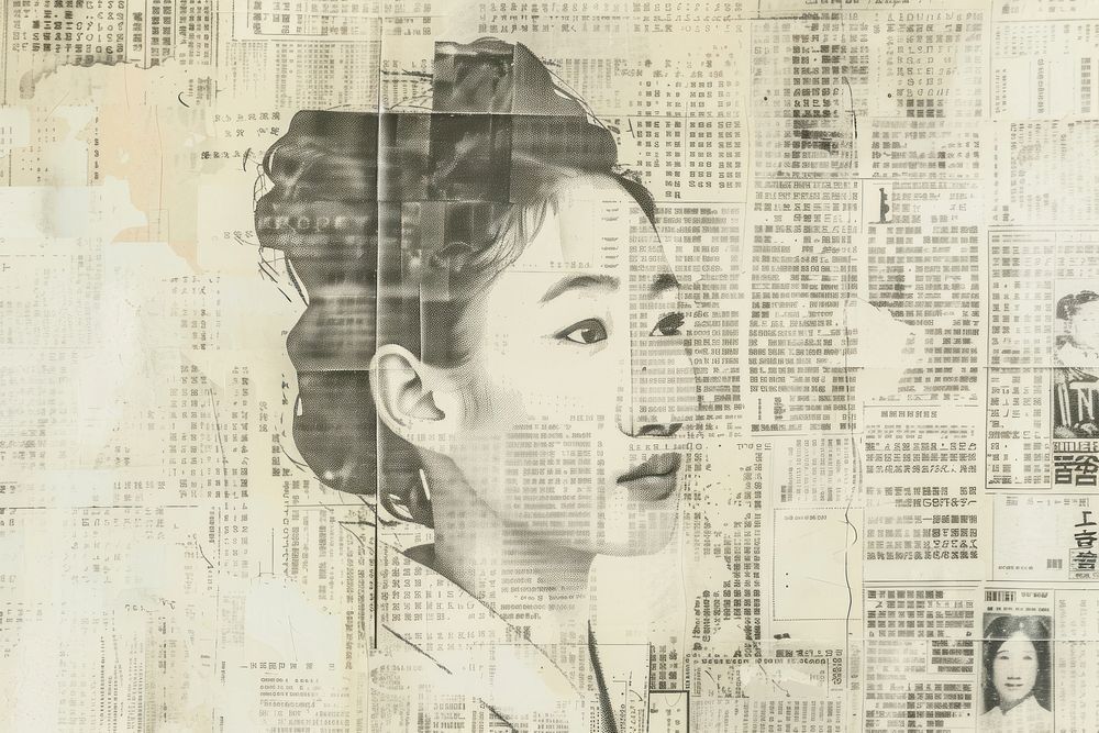 Asian business women ephemera border newspaper backgrounds drawing.