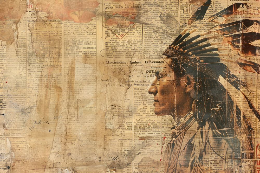 Native american close up ephemera border backgrounds collage art.