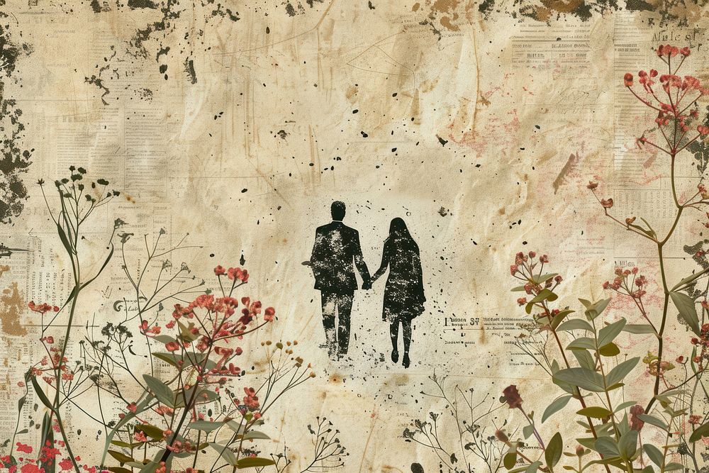 Couple holding hands ephemera border backgrounds painting drawing.