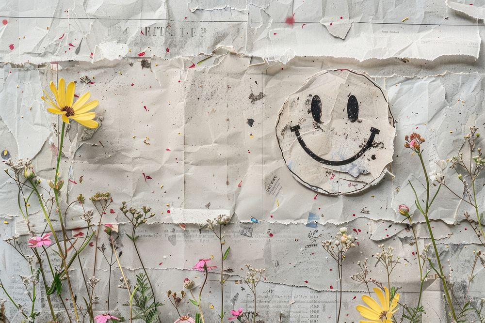 Smiley face graffiti ephemera border outdoors flower plant.