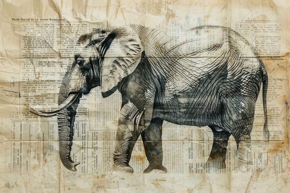 Elephant circus ephemera border wildlife drawing animal.