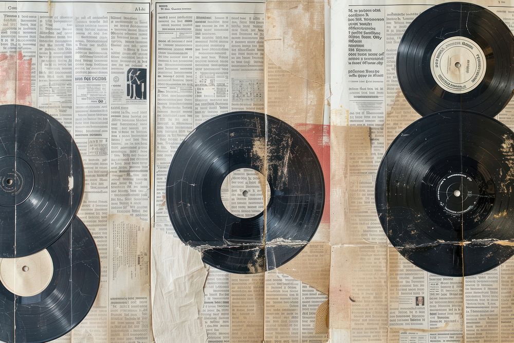 Music records ephemera border backgrounds newspaper text.