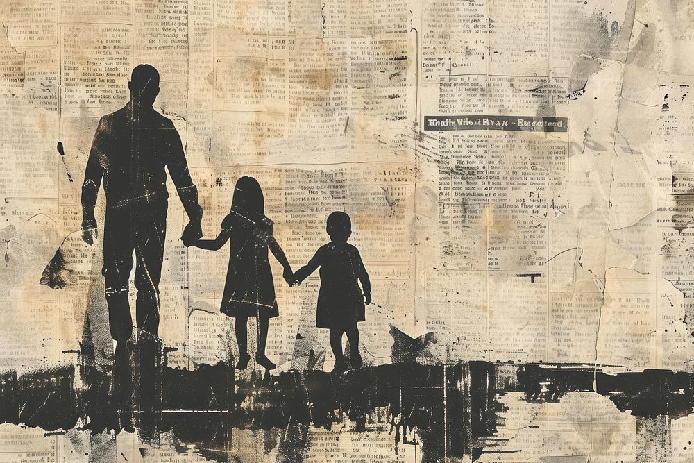 Family holding hands ephemera border silhouette painting drawing.