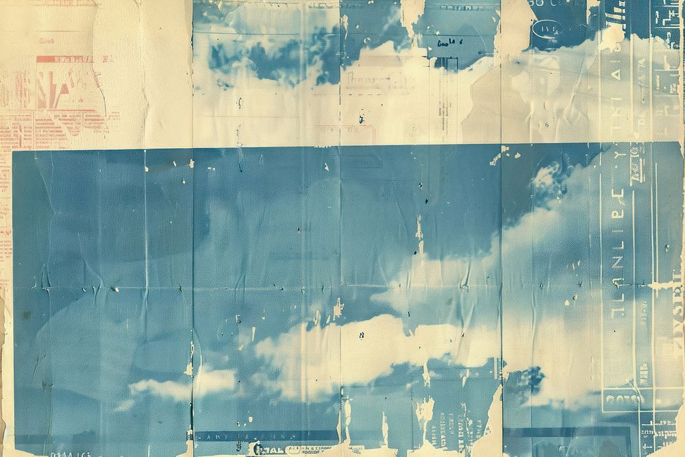 Blue sky ephemera border backgrounds drawing collage.
