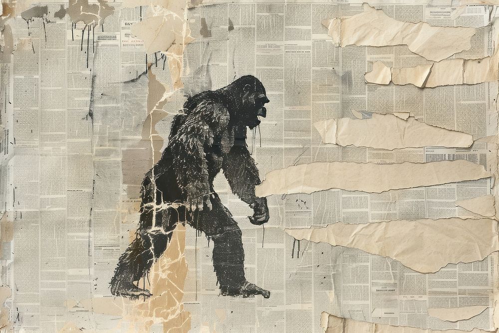 Bigfoot walking ephemera border painting drawing art.