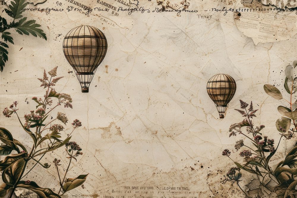 Hot air balloons ephemera border backgrounds paper art.
