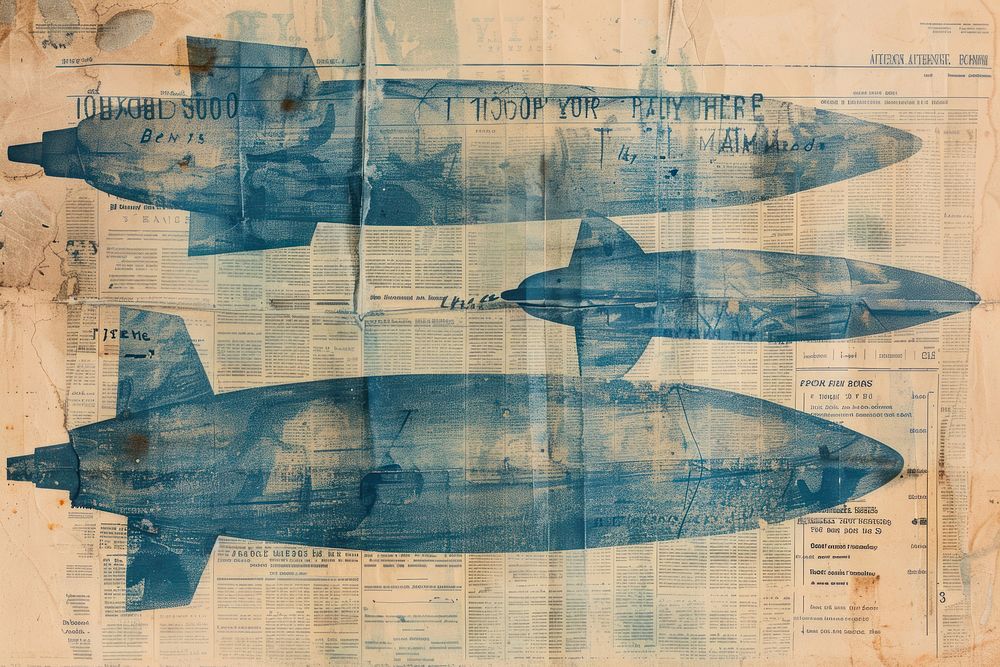 Spaceships ephemera border aircraft drawing paper.