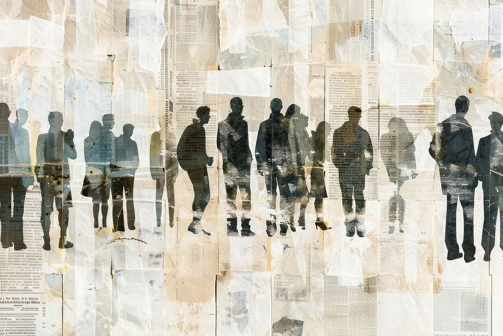 People watching crowd ephemera border collage backgrounds silhouette.