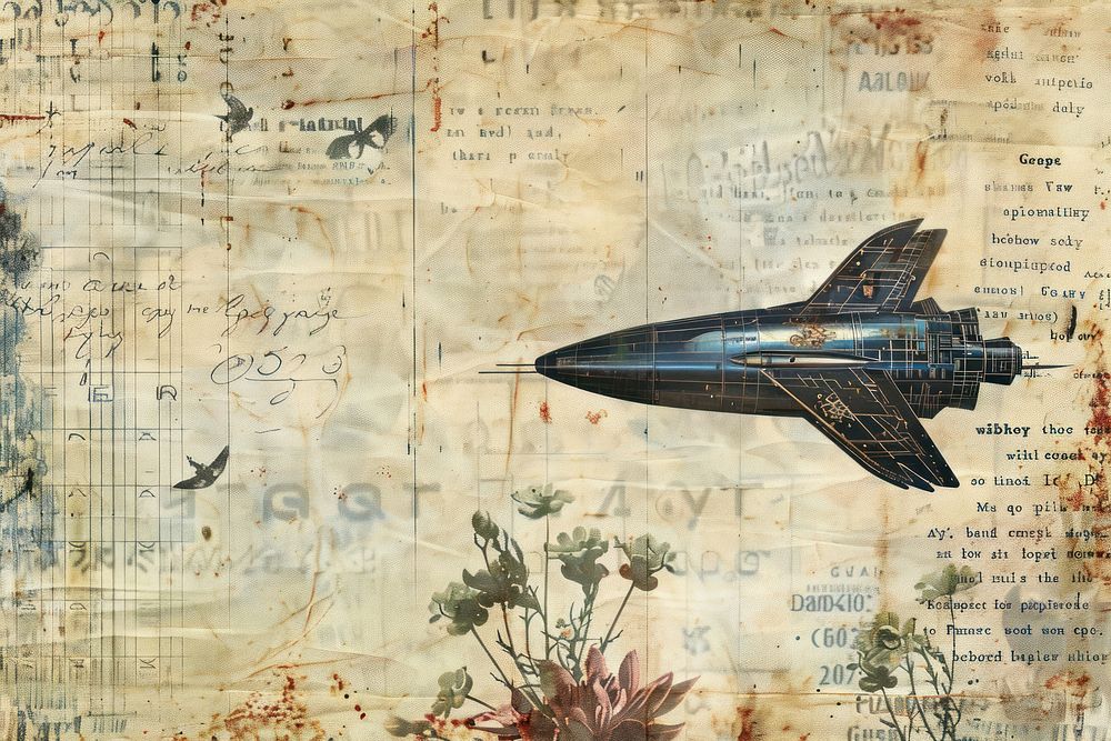 Space ship ephemera border backgrounds aircraft paper.