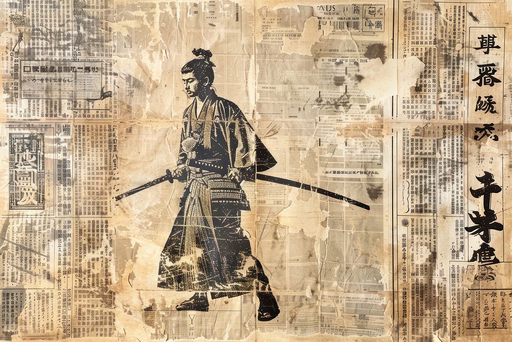 Samurai ephemera border backgrounds drawing text.