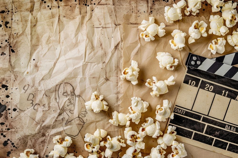 Movie reel popcorn clapper board ephemera border backgrounds clapperboard snack.