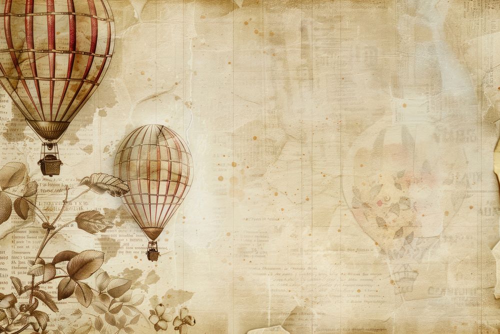 Hot air balloons ephemera border backgrounds aircraft paper.