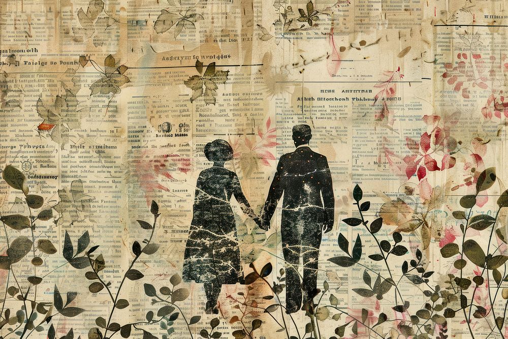 Couple holding hands ephemera border backgrounds collage adult.