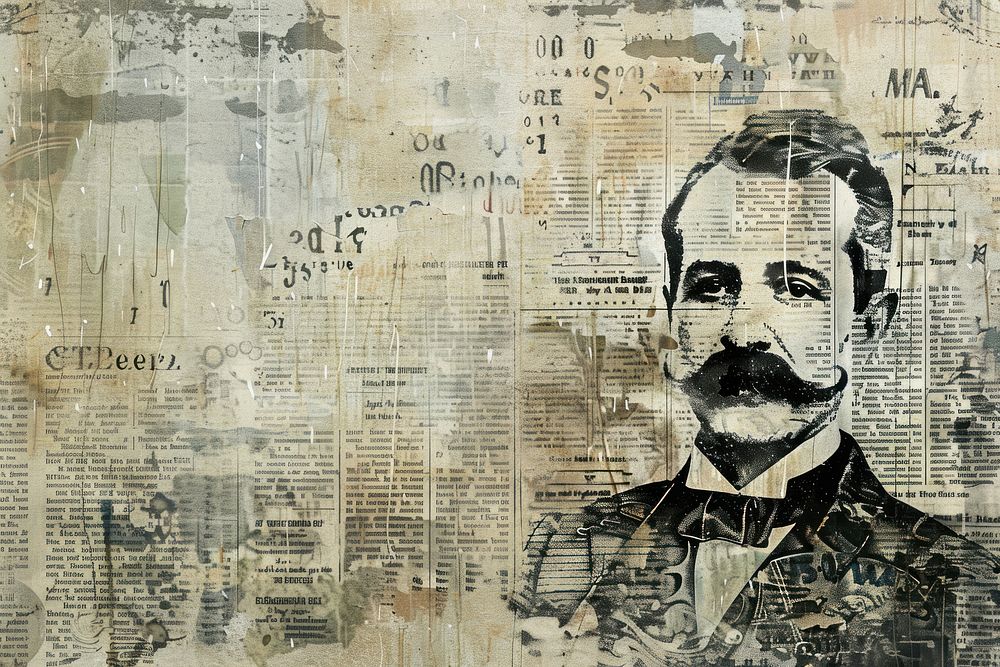 Close up victorian man moustache ephemera border backgrounds newspaper drawing.