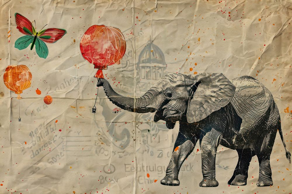 Elephant juggling circus ephemera border painting drawing animal.
