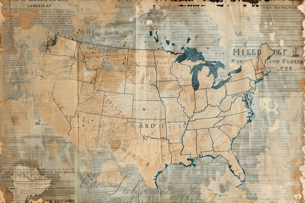 Usa map ephemera border backgrounds paper text.