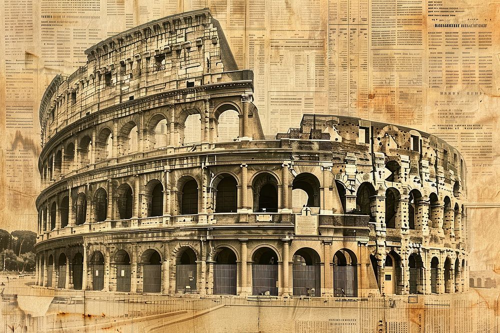 Rome colloseum ephemera border newspaper landmark architecture.