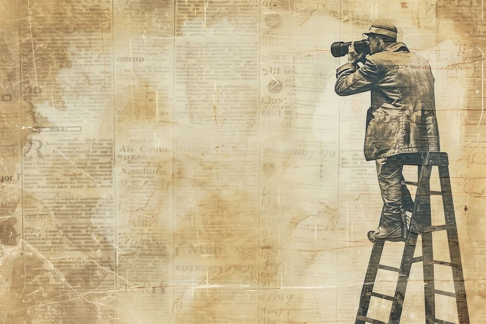 Vintage man binoculars ladder ephemera border backgrounds drawing camera.