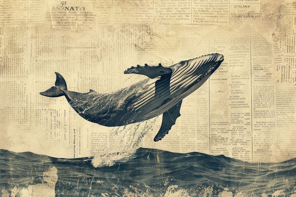 Whale jumping ocean ephemera border drawing animal mammal.