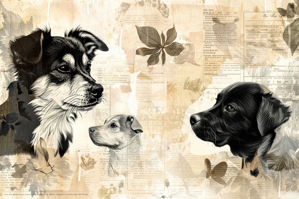 Cute dogs ephemera border backgrounds drawing collage.