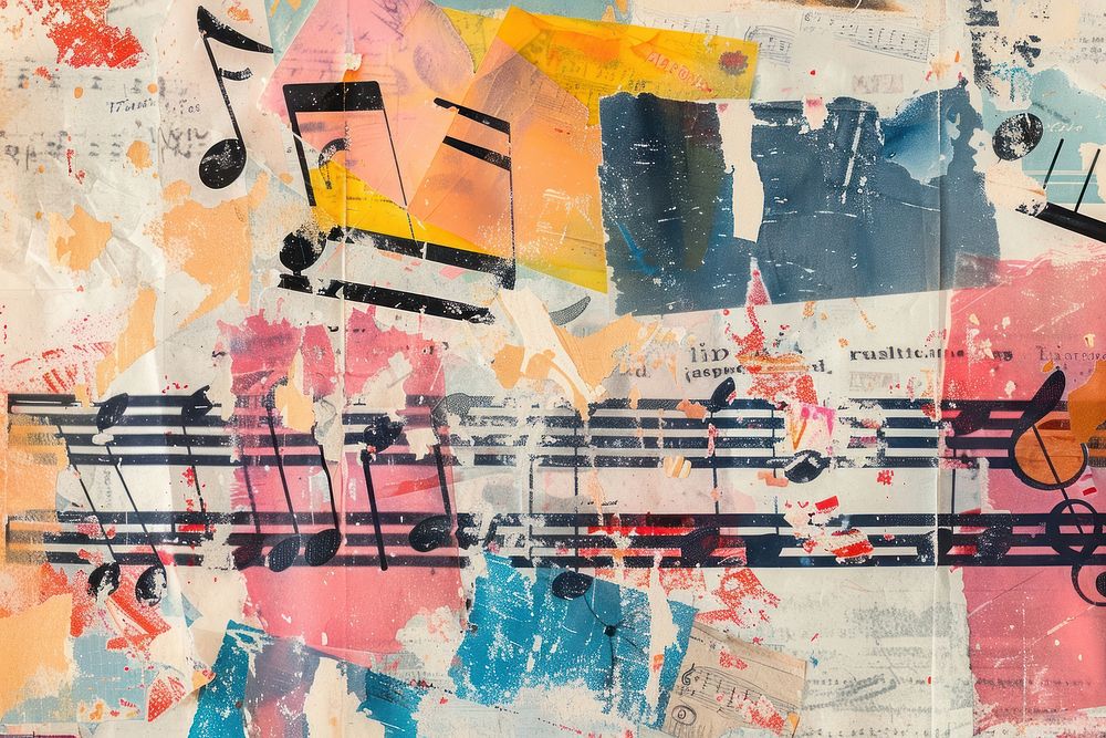 Music notes ephemera border collage backgrounds painting.