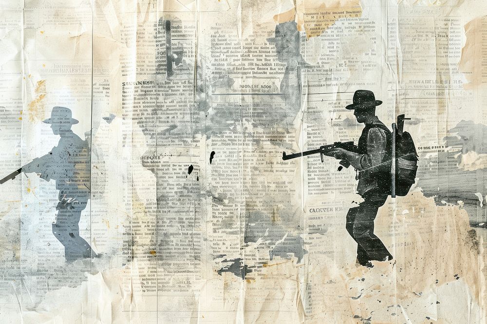 People hunting ephemera border backgrounds newspaper drawing.