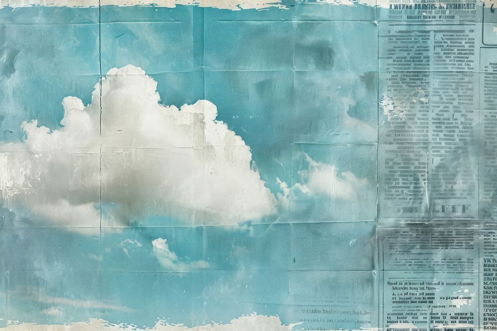 Blue sky single cloud ephemera border newspaper backgrounds text.
