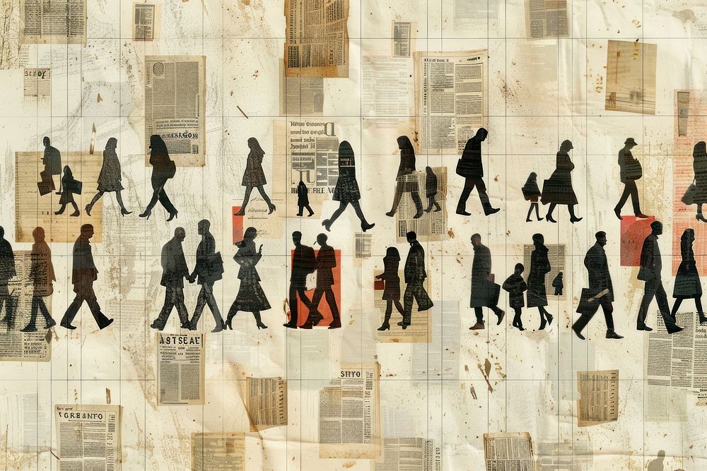 People walking ephemera border architecture backgrounds collage.