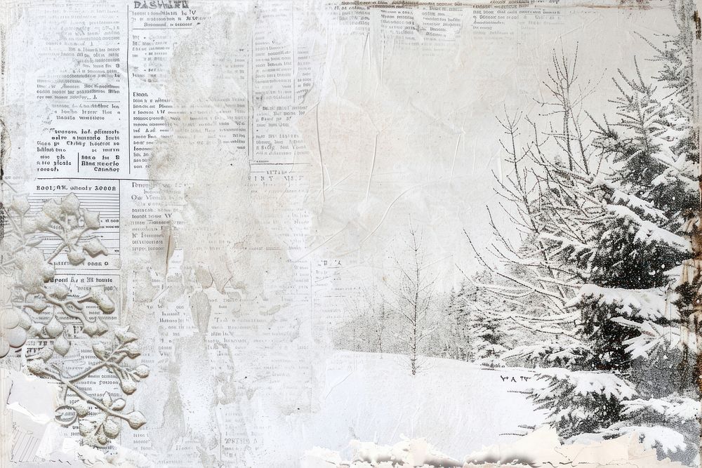 Snowy winter scene ephemera border text backgrounds drawing.