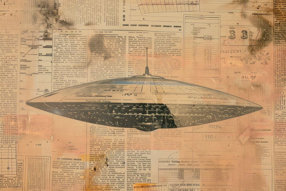 Space ship ephemera border airship drawing text.