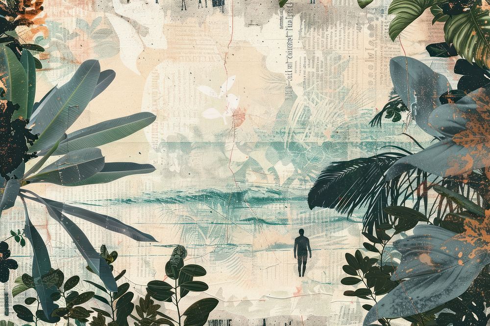 People tropical beach surf ephemera border backgrounds outdoors painting.