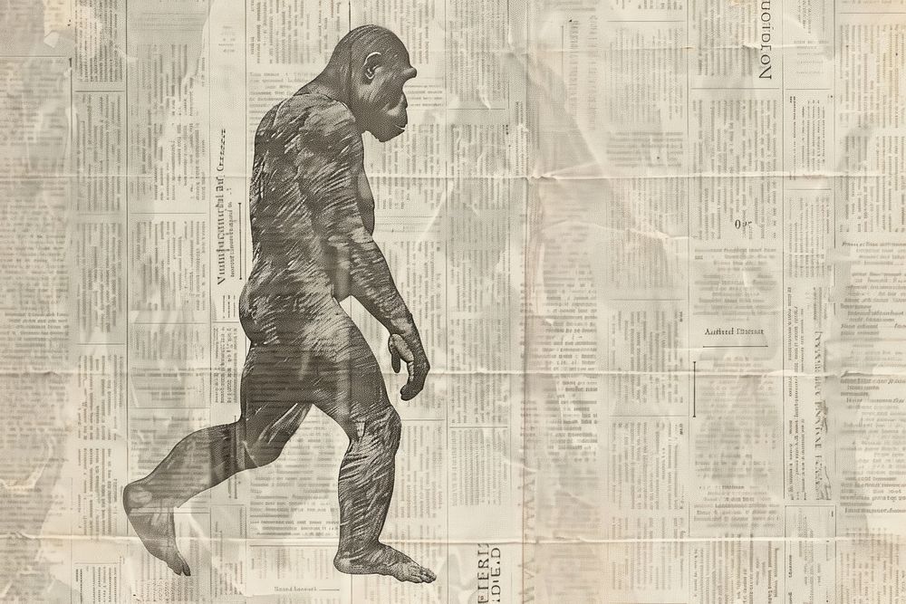 Ape man evolution walking ephemera border newspaper drawing adult.