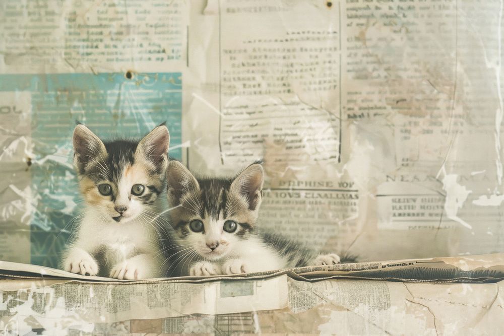 Cute kittens ephemera border newspaper animal mammal.