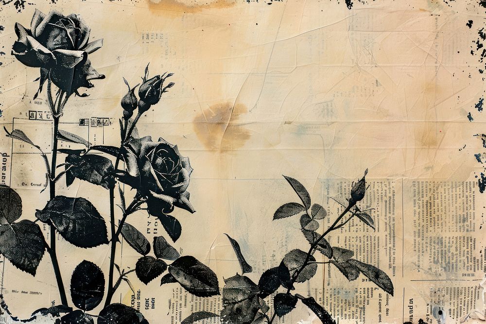 Black ink roses ephemera border backgrounds drawing plant.