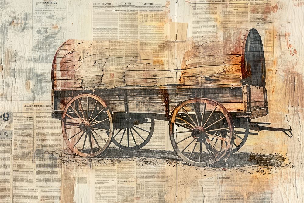 Wild west wagon caravan ephemera border backgrounds vehicle drawing.