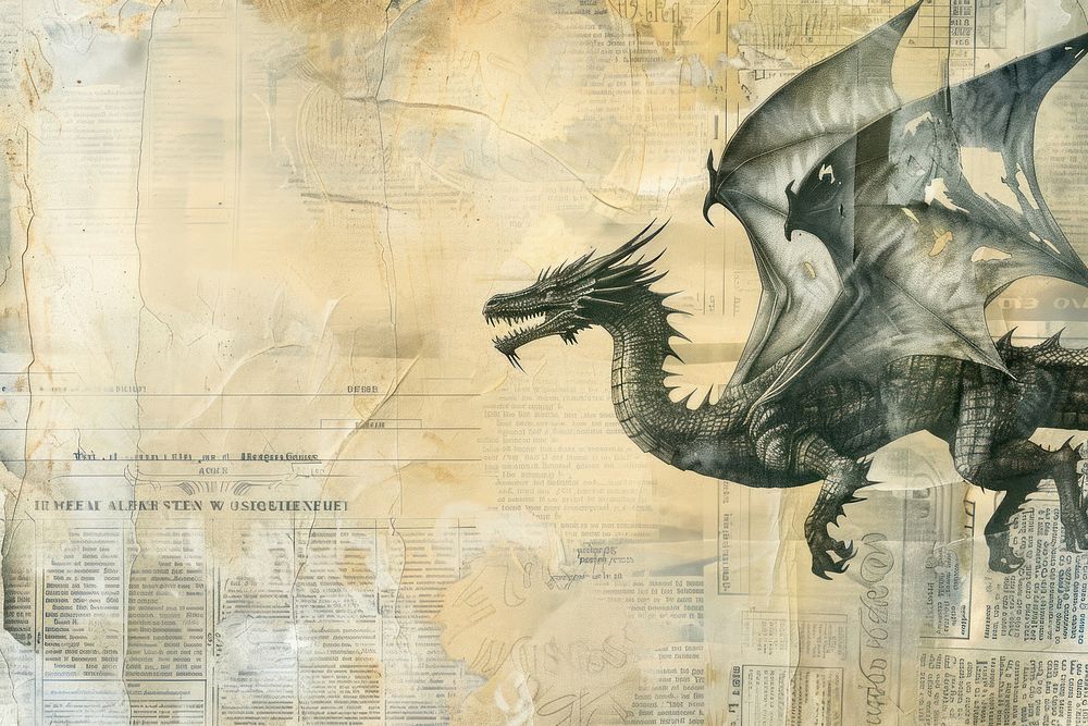 Dragons flying ephemera border backgrounds animal paper.