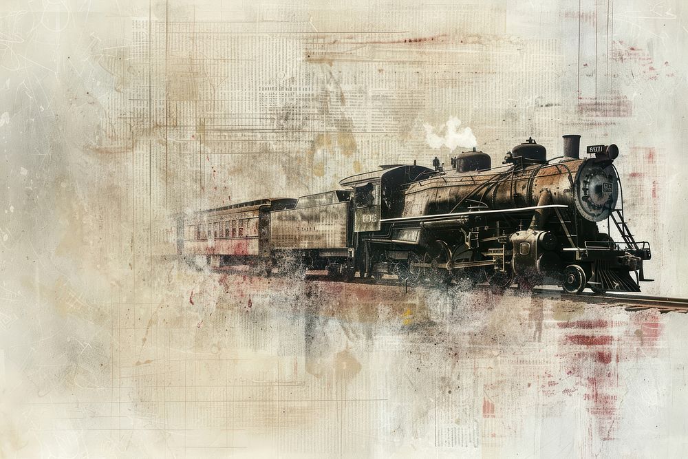 Vintage steam train ephemera border locomotive vehicle railway.