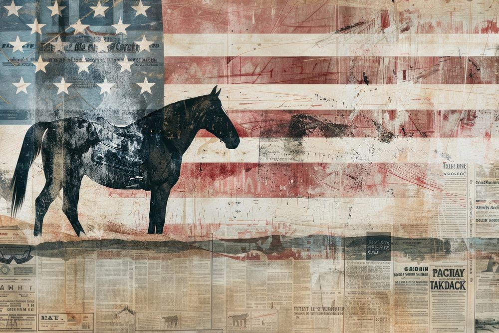Woman horse large american flag ephemera border backgrounds animal mammal.