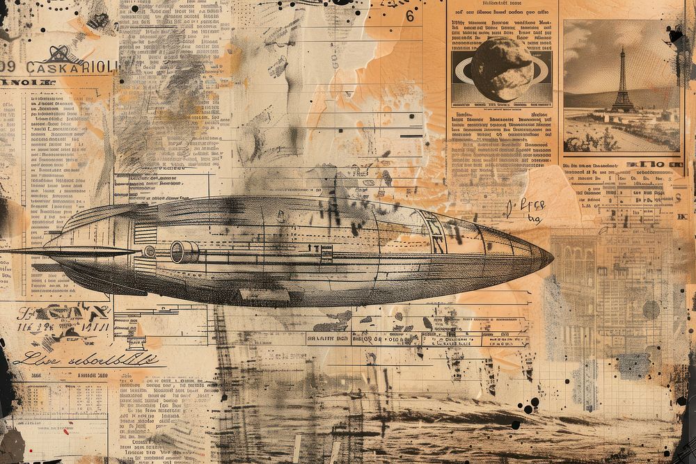 Spaceships ephemera border backgrounds newspaper aircraft.