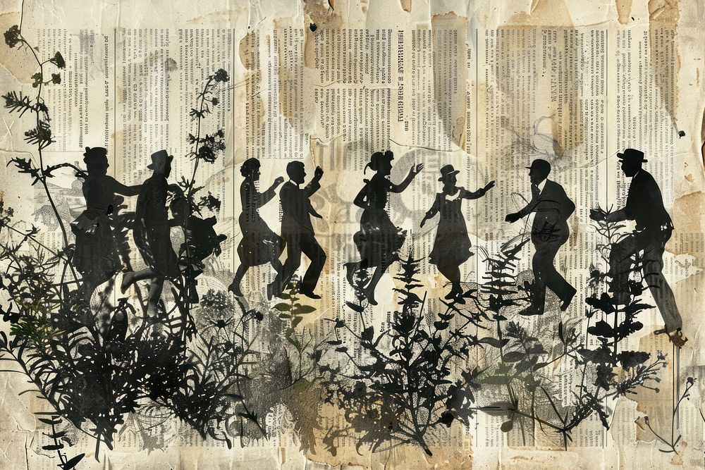 People dancing ephemera border drawing collage adult.