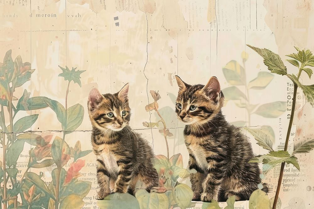 Cute kittens ephemera border animal mammal wall.