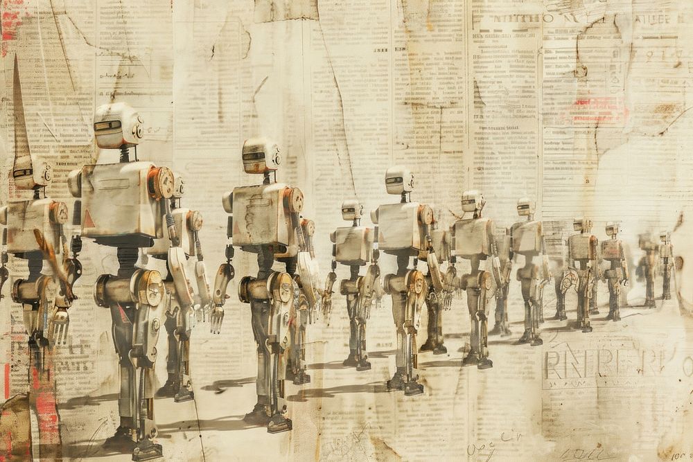 Robots crowd marching ephemera border backgrounds drawing adult.