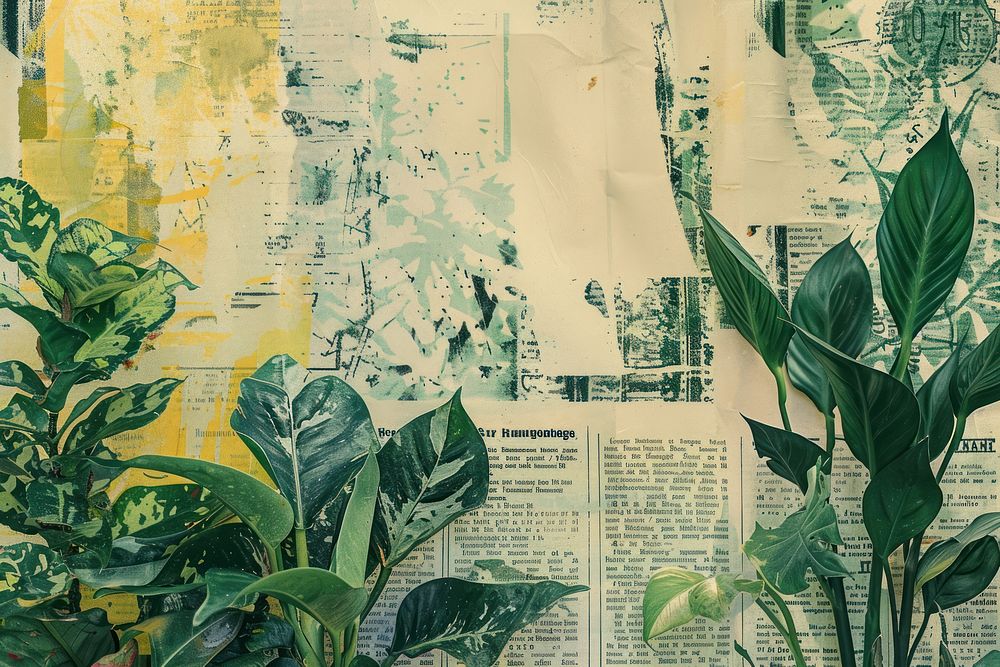 House plants ephemera border collage backgrounds drawing.