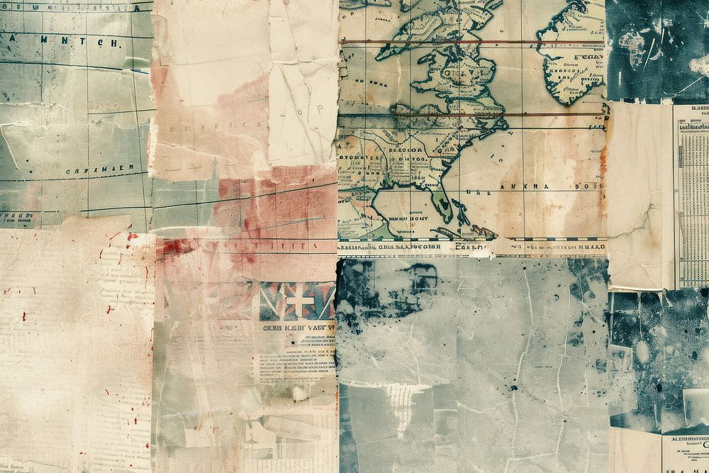 Great britain map ephemera border collage backgrounds paper.