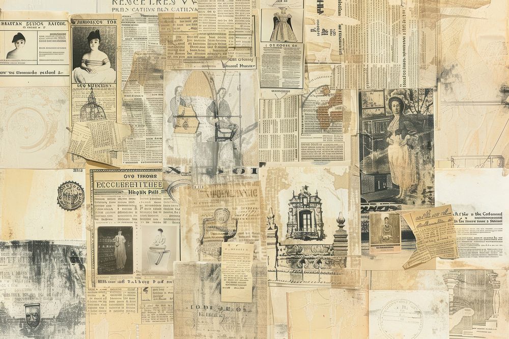 Victorian doll house ephemera border newspaper collage backgrounds.