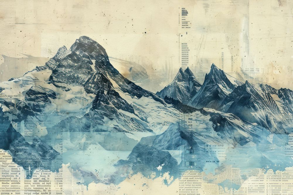 Mountain peaks ephemera border backgrounds landscape painting.