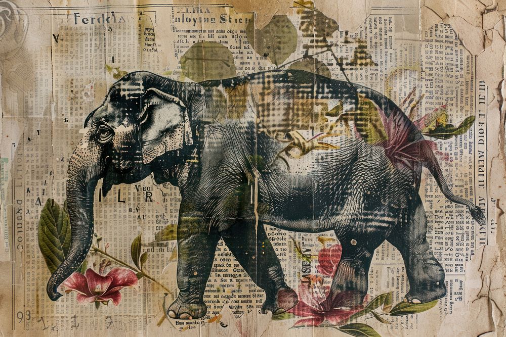 Elephant juggling circus ephemera border backgrounds wildlife painting.
