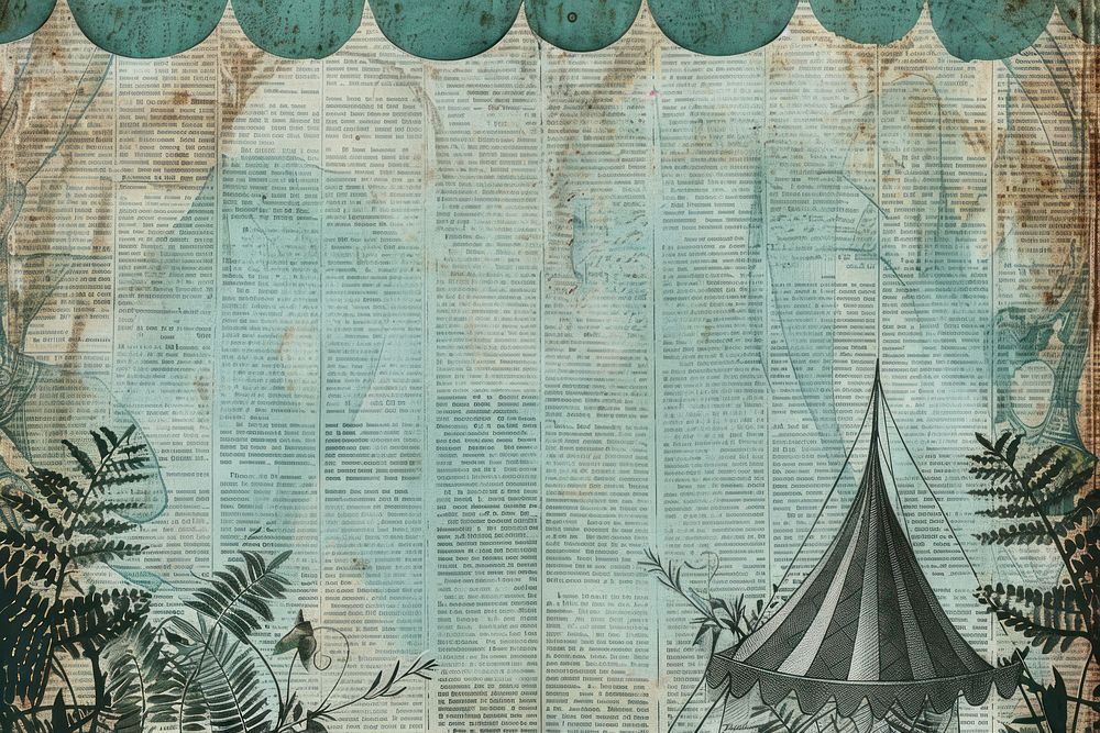 Circus tent ephemera border backgrounds newspaper text.
