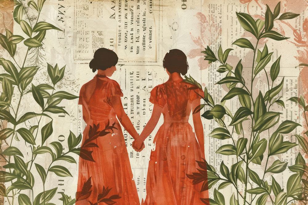 Lesbien women holding hands ephemera border painting drawing adult.