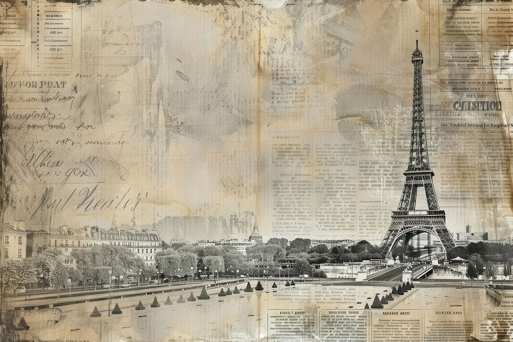Paris ephemera border architecture newspaper drawing.